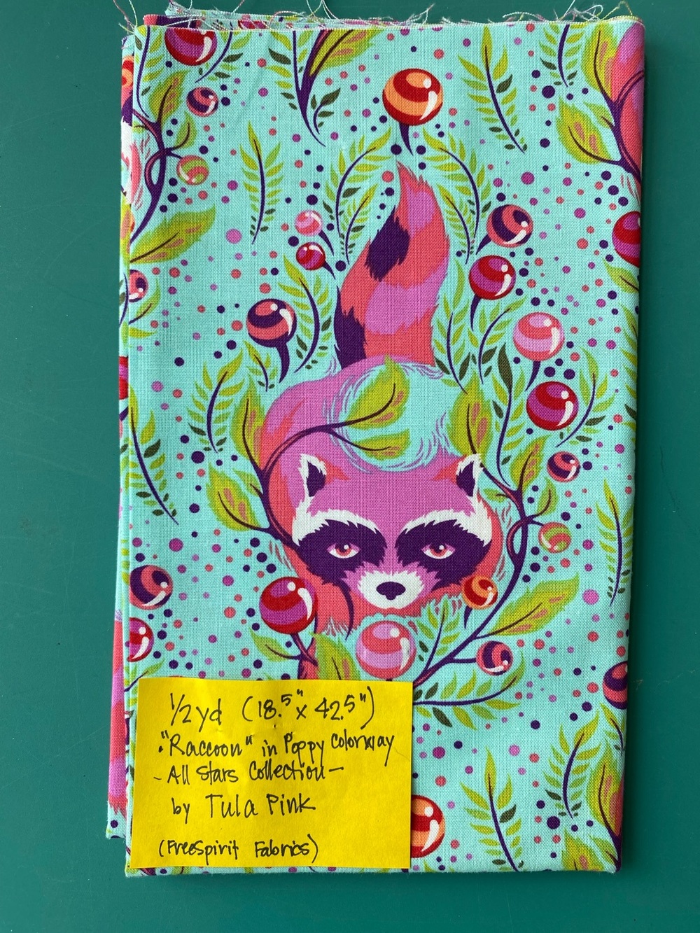 OOP Tula Pink- 1/2 yd “Racoon” (All Stars Collection). Rare.